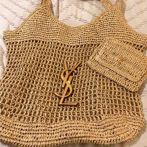 NWOT Large Raffia Tote and Pouch Set